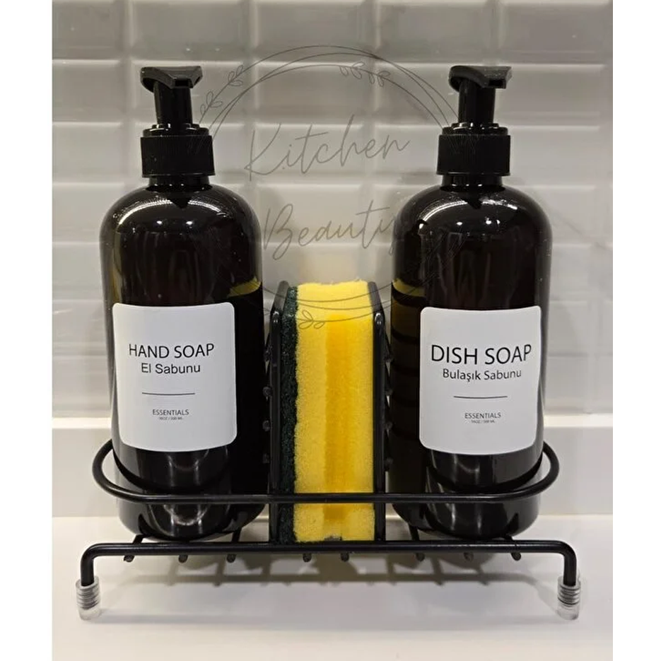 Set de dispensadores de Jabón lavavajillas y Estropajos para el fregadero.