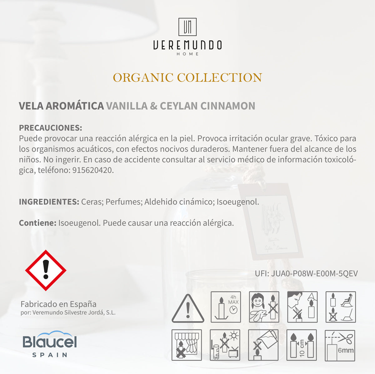 Veremundo Home - ORGANIC - Vela Perfumada VANILLA & CEYLAN CINNAMON - 275g