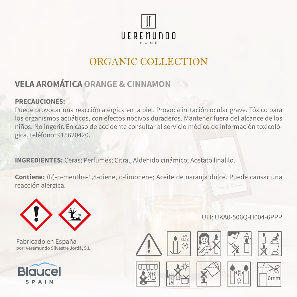 Veremundo Home - ORGANIC - Vela Perfumada ORANGE & CINNAMON - 275g