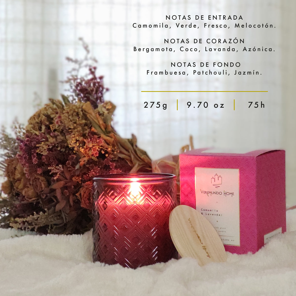 Veremundo Home - ORGANIC - Vela perfumada CAMOMILE & LAVENDER 275g