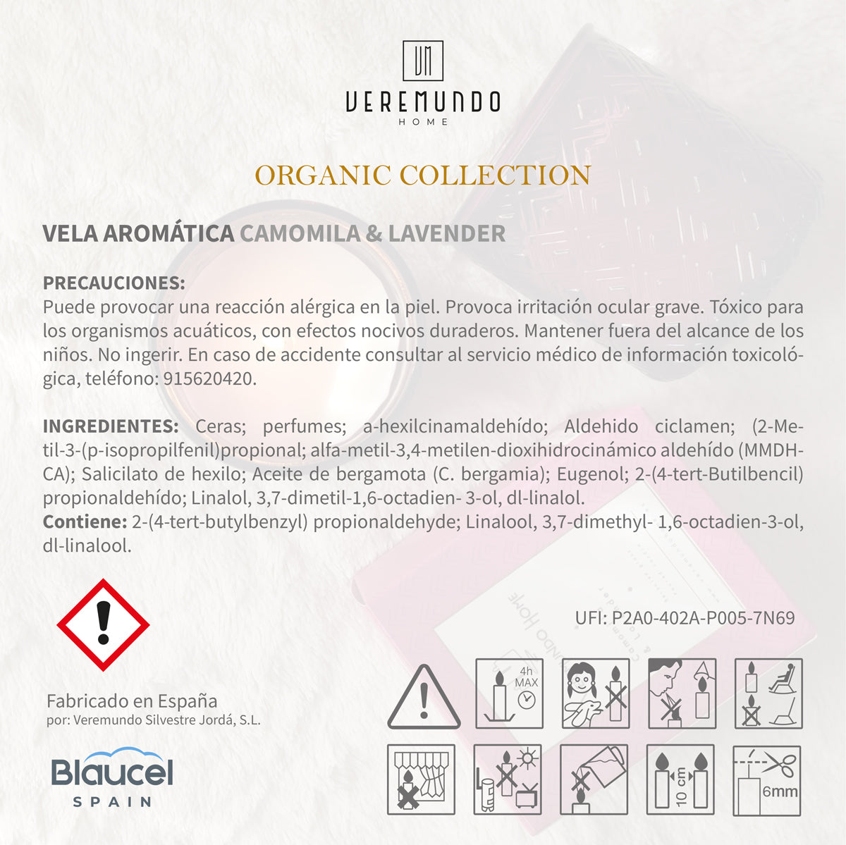 Veremundo Home - ORGANIC - Vela perfumada CAMOMILE & LAVENDER 275g