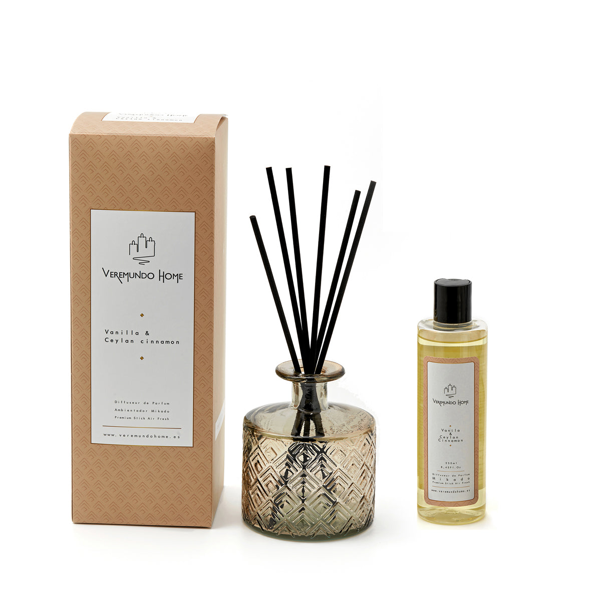 Veremundo Home - ORGANIC - Ambientador varillas VAINILLA & CEYLAN CINNAMON