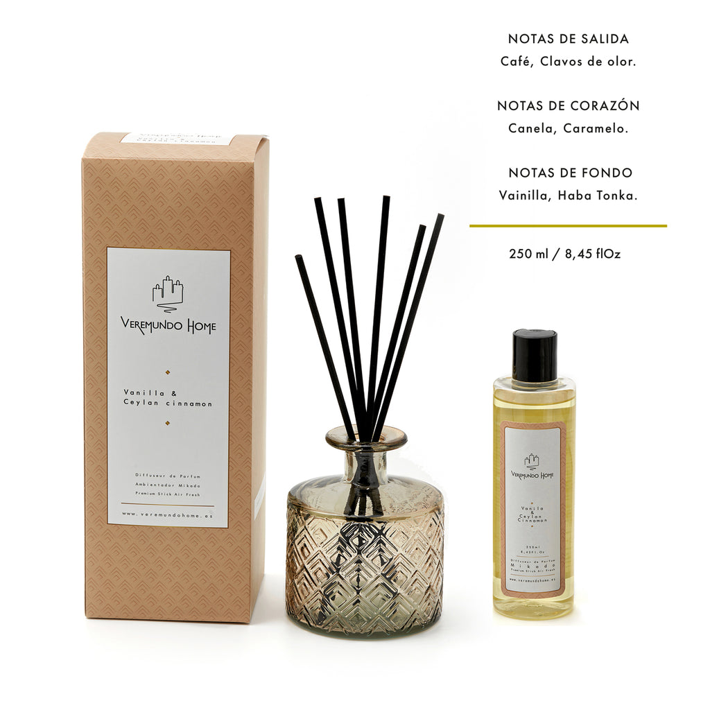 Veremundo Home - ORGANIC - Ambientador varillas VAINILLA & CEYLAN CINNAMON