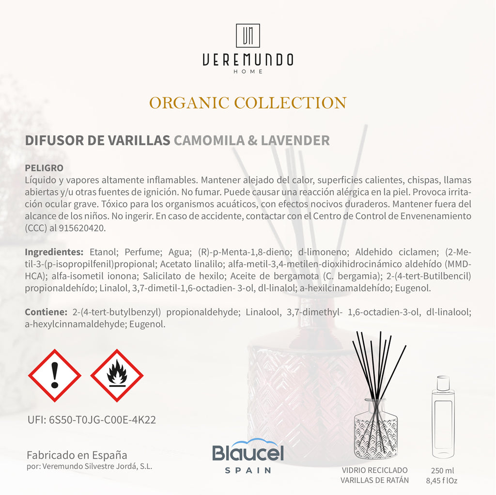Veremundo Home - ORGANIC - Ambientador varillas CAMOMILA & LAVENDER