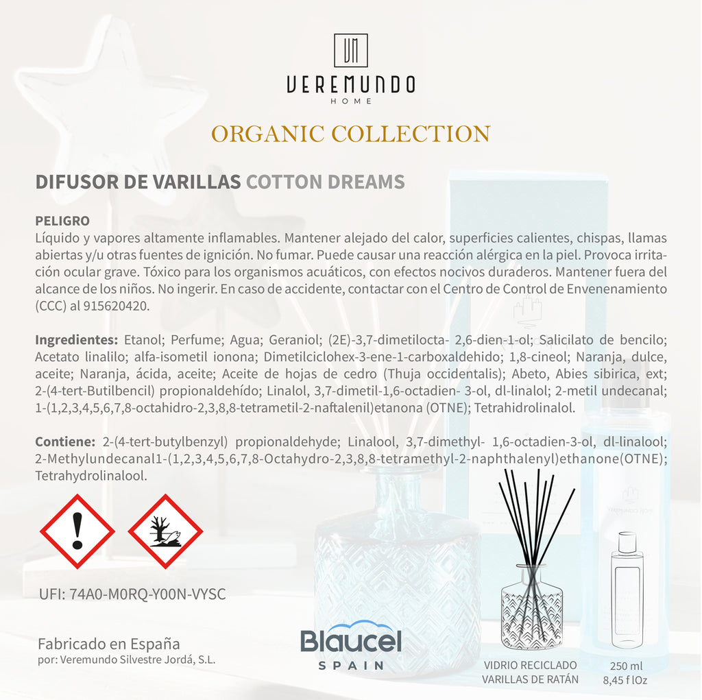 Veremundo Home - ORGANIC - Ambientador varillas COTTON DREAMS