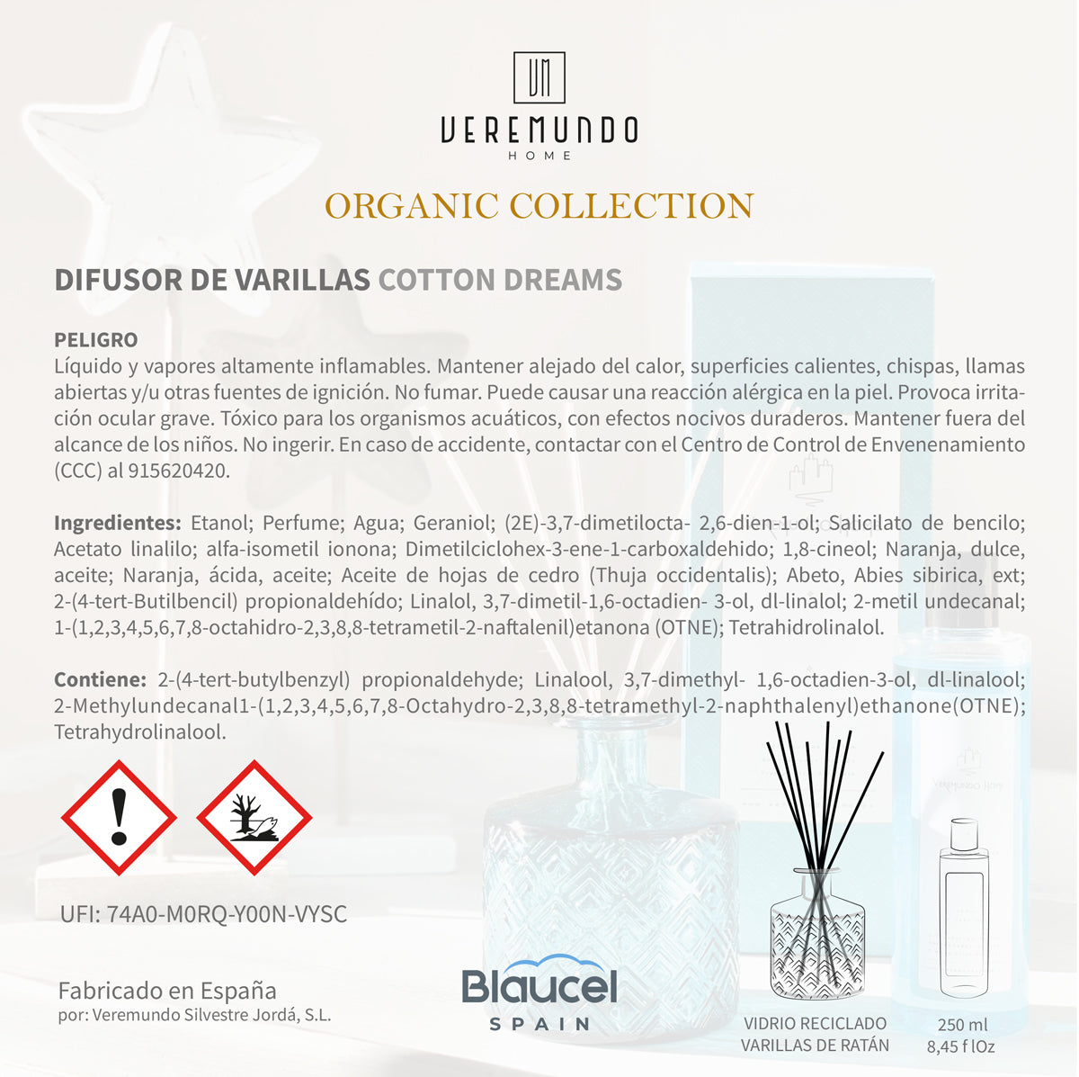 Veremundo Home - ORGANIC - Ambientador varillas COTTON DREAMS