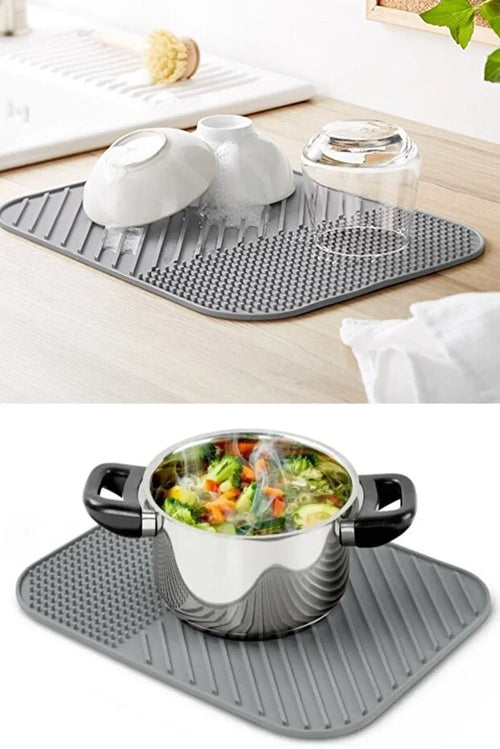 Silicone Dish Drying Mat Tray Kitchen Drainer Pad Heat Resistant Countertop Mat